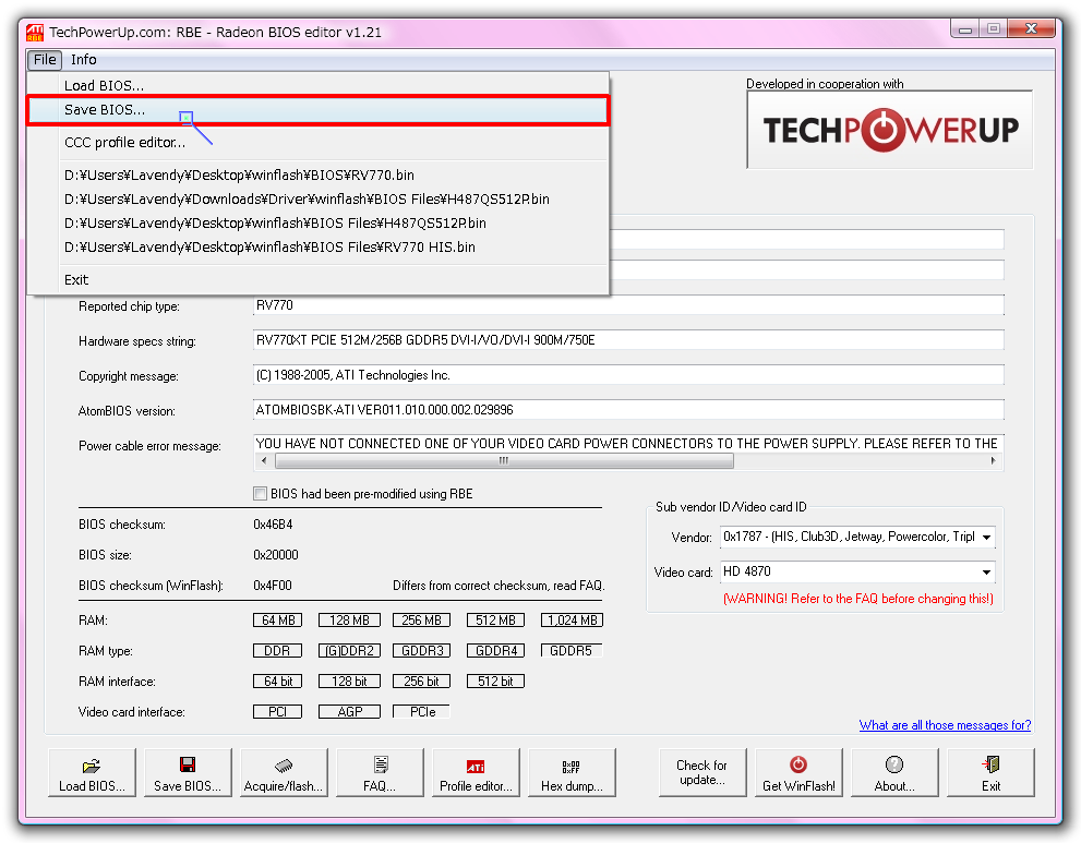[File] j[ [Save BIOS] NbN܂B